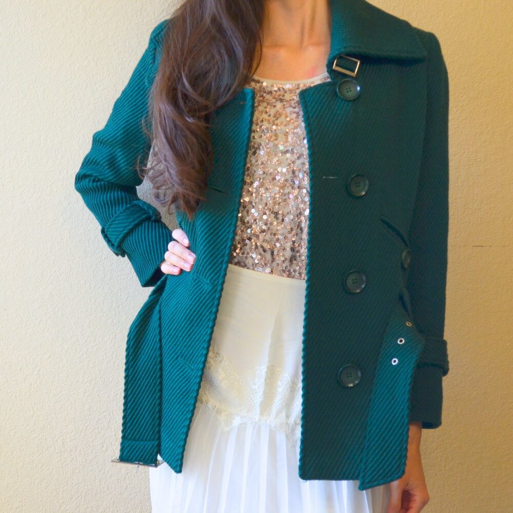 Classic Forest Green Wool Coat with belt